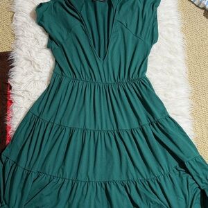 Urban Outfitters Large L Green Tiered Mini Dress V Neck Spring Summer